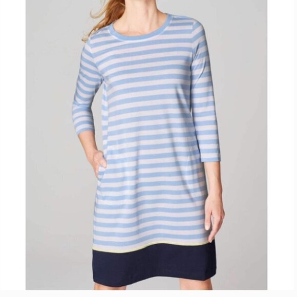 NWT J. Jill Fit Striped A-Line Dress Cornflower Blue White XS - Picture 1 of 6